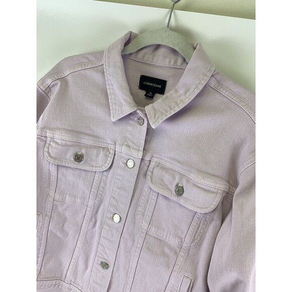J Crew Garment Dyed Denim Jacket Pink Cropped L7219 Button Collared Women Medium - Picture 4 of 12